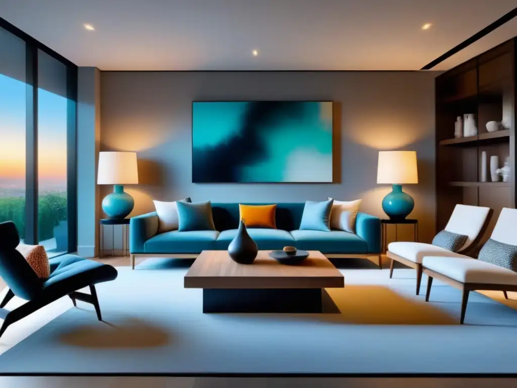 Sala de estar moderna y sofisticada con arte contemporáneo La perfecta integración arte-diseño en un elegante salón residencial