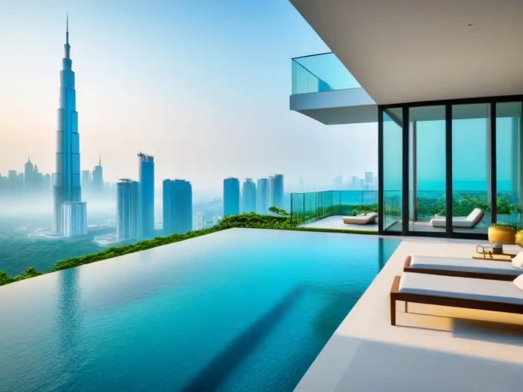 Condominio de lujo con piscina infinita en el corazón de la ciudad Perfil comprador propiedades lujo Asia: Condominio de lujo en el corazón de una ciudad asiática, con arquitectura contemporánea y vistas panorámicas