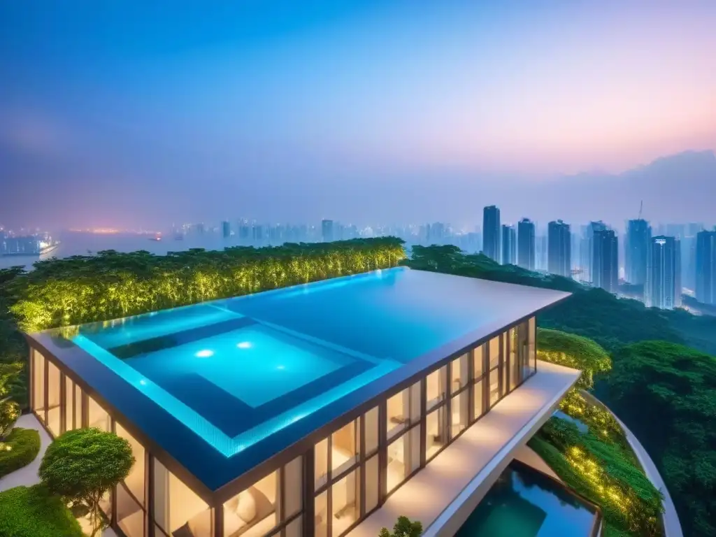 Rascacielos de lujo en ciudad asiática Perfil comprador propiedades lujo Asia: Edificio residencial de lujo con moderna arquitectura en ciudad asiática vibrante