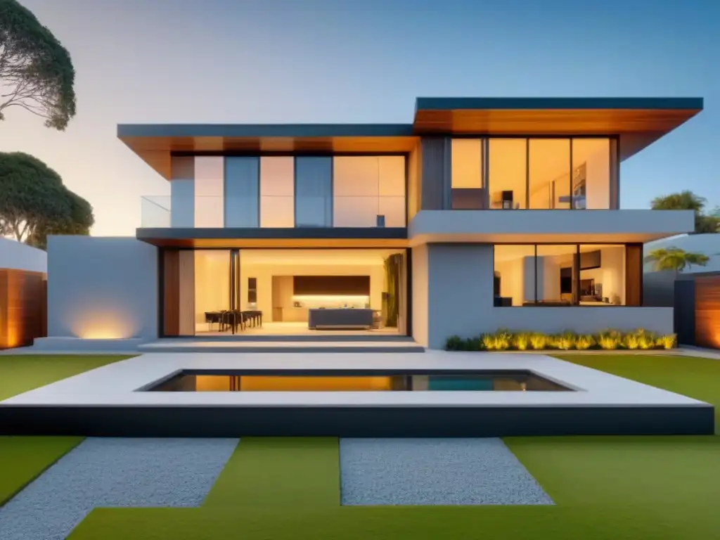 Arquitectura moderna renovada: Resiliencia y transformación Revalorización postdesastre: arquitectura moderna renovada con elegante diseño y jardín paisajístico