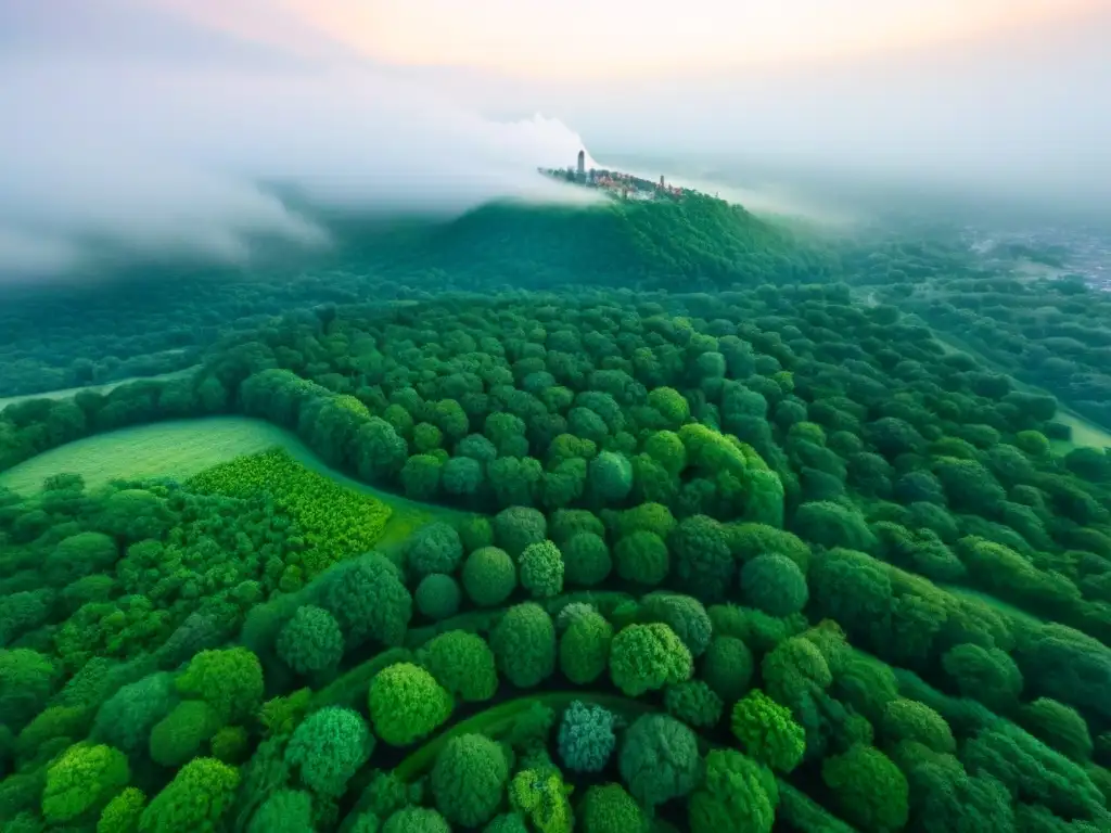 Renacimiento verde: arquitectura moderna y naturaleza vibrante en armonía postdesastre Recuperación postdesastre con prácticas ecológicas: modernidad y naturaleza renacen en armonía, simbolizando esperanza y resiliencia