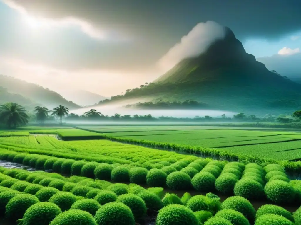 Renacimiento verde: paisaje postdesastre transformado por reconstrucción ecoamigable Recuperación postdesastre con prácticas ecológicas: paisaje verde vibrante, vida salvaje y comunidad sostenible