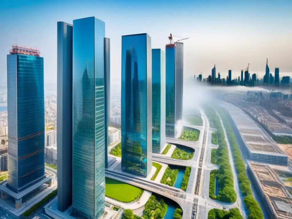 Metrópolis moderna: impacto económico de nuevos desarrollos inmobiliarios La potente imagen muestra la impactante transformación urbana con nuevos desarrollos inmobiliarios y su impacto económico en la ciudad moderna
