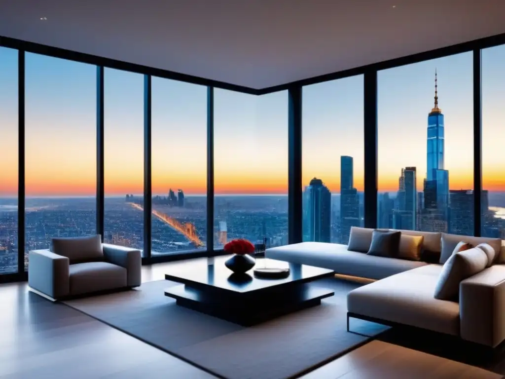Penthouse de lujo con vistas panorámicas y diseño elegante Presentaciones inmobiliarias para inversores globales: lujoso ático moderno con vistas panorámicas a la ciudad y diseño elegante y sofisticado