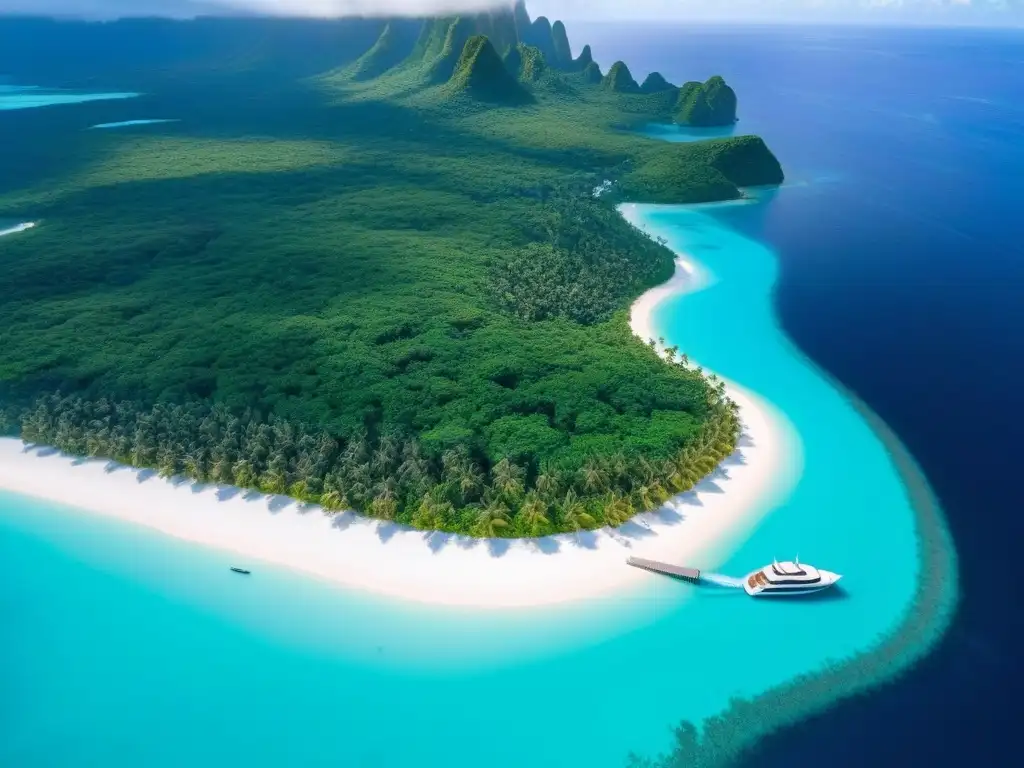 Paraíso exclusivo: Isla privada de lujo con vista aérea Selección isla privada resort lujo: Vista aérea impresionante de isla exclusiva con villas lujosas, playas blancas y aguas turquesas