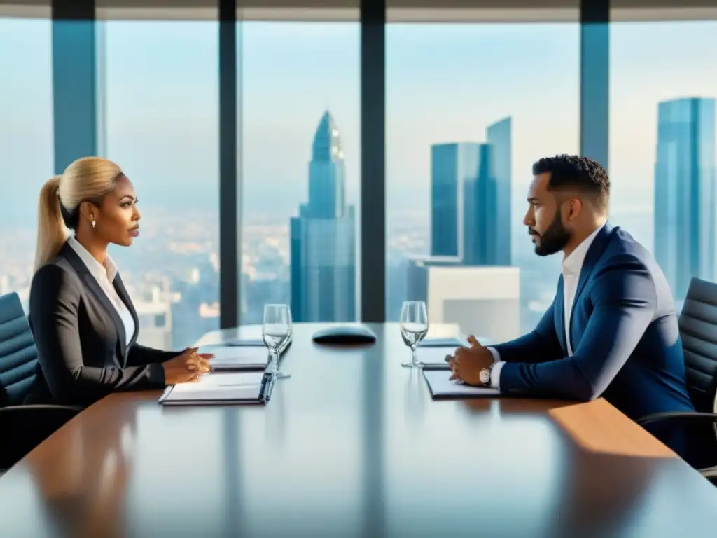 Profesionales negociando acuerdos inmobiliarios internacionales Profesionales negociando acuerdos internacionales en oficina moderna para prevenir litigios bienes raíces internacionales