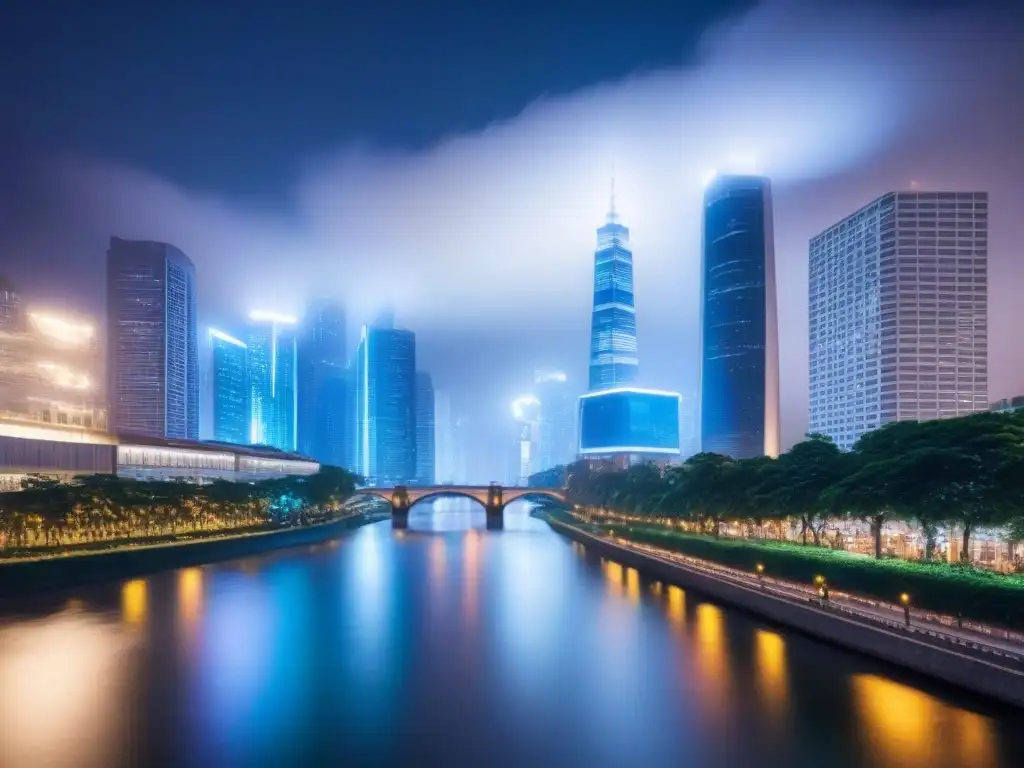 Vibrante ciudad nocturna: mercado inmobiliario emergente Profesionales en ajetreada ciudad nocturna, reflejo de mercados inmobiliarios ante impacto crisis económicas