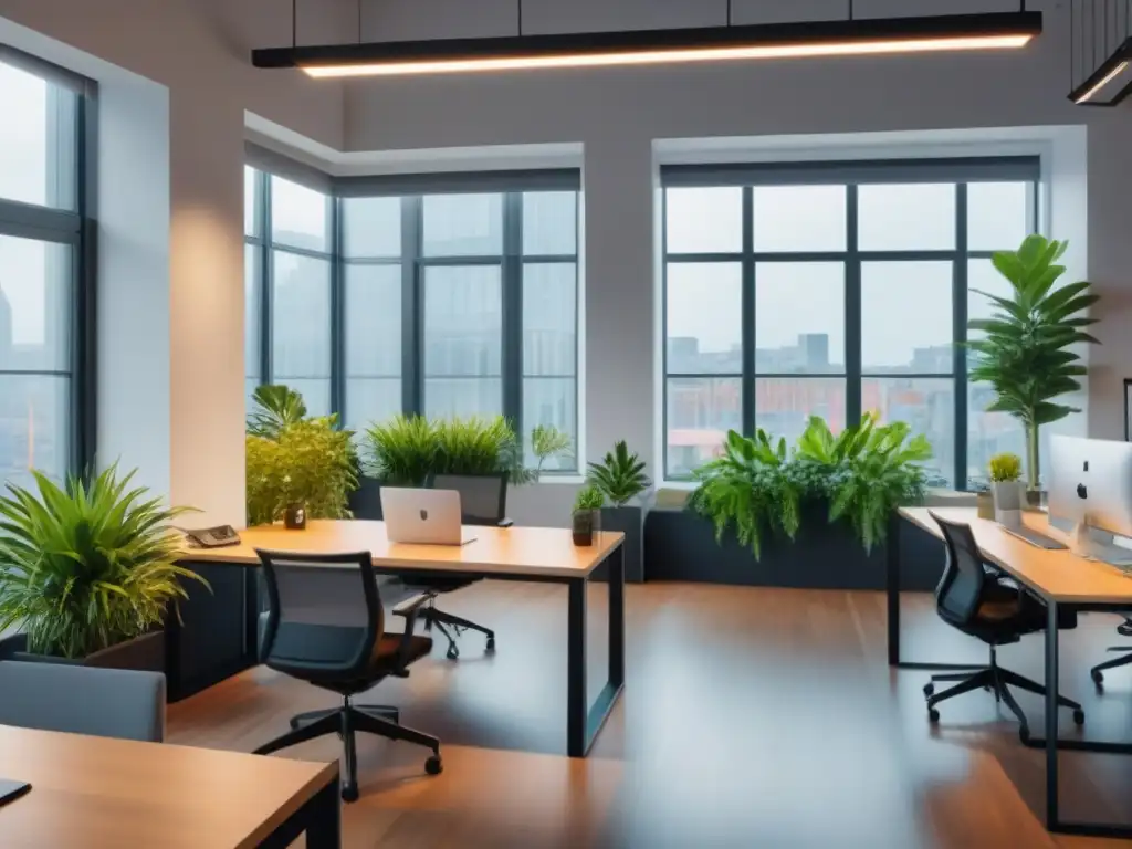 Espacio de coworking moderno y vibrante con profesionales colaborando Profesionales colaborando en un bullicioso espacio de coworking