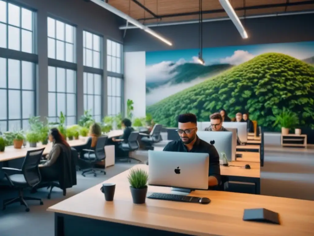 Espacio de coworking dinámico y colaborativo en ambiente contemporáneo Profesionales creativos colaboran en un moderno espacio de coworking