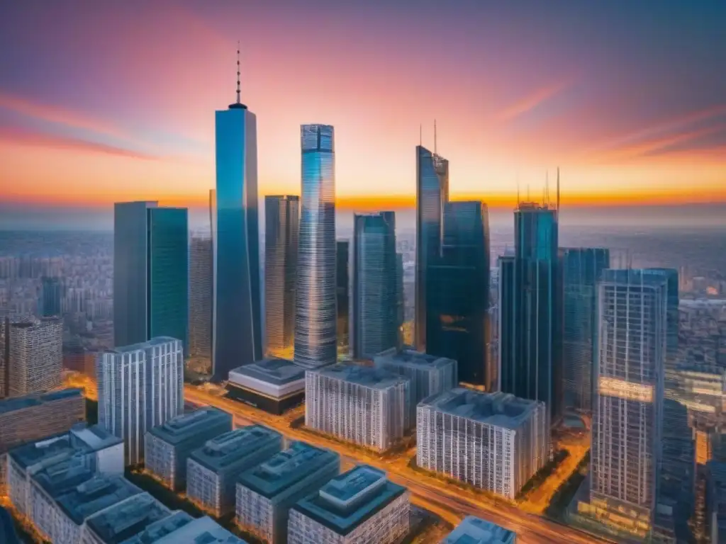 Mercado inmobiliario: debate entre profesionales en vibrante ciudad Profesionales preparándose para crisis mercado inmobiliario en bulliciosa ciudad con rascacielos y vida urbana vibrante