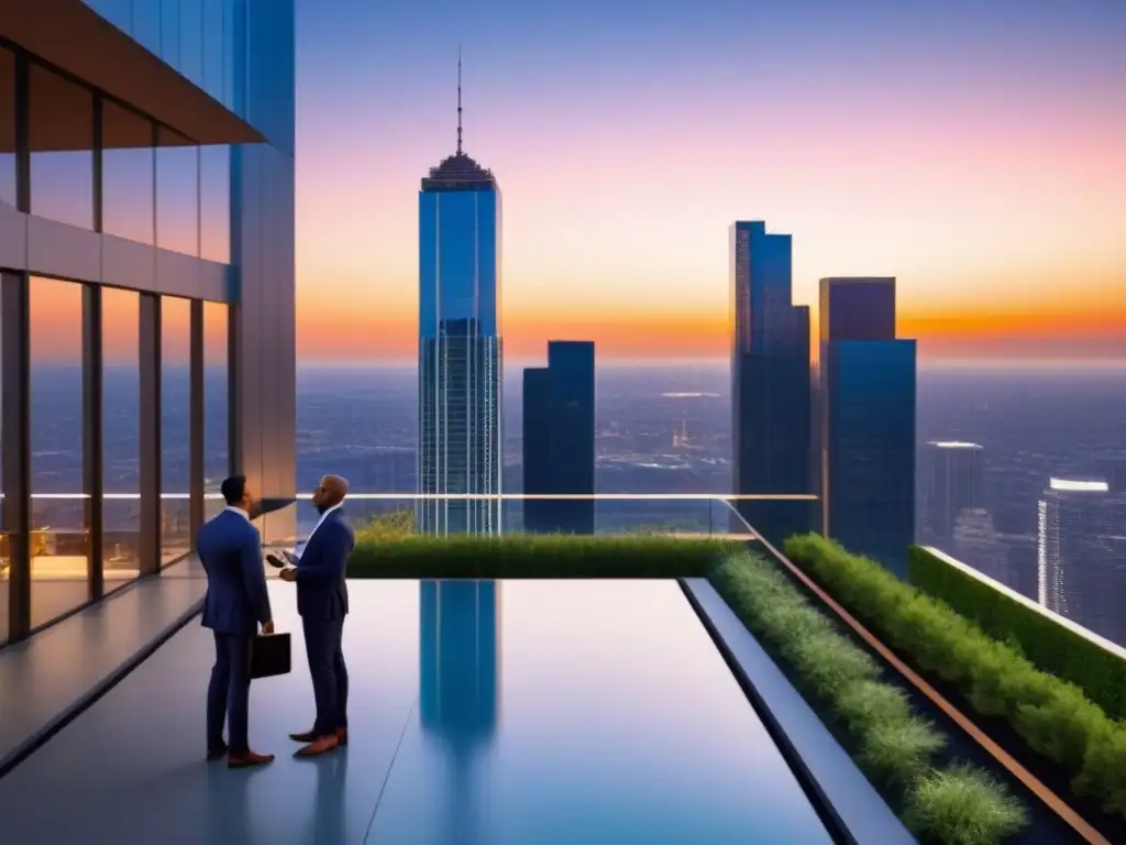 Profesionales innovando en ciudad al atardecer Profesionales diversidad estrategia en ciudad moderna al atardecer