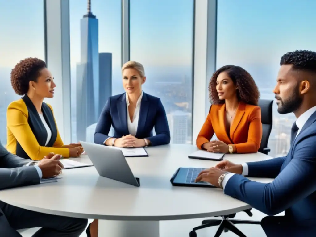 Profesionales en discusión: Seguro de propiedad comercial Profesionales diversificados discuten sobre errores seguros propiedad comercial en una oficina moderna y luminosa
