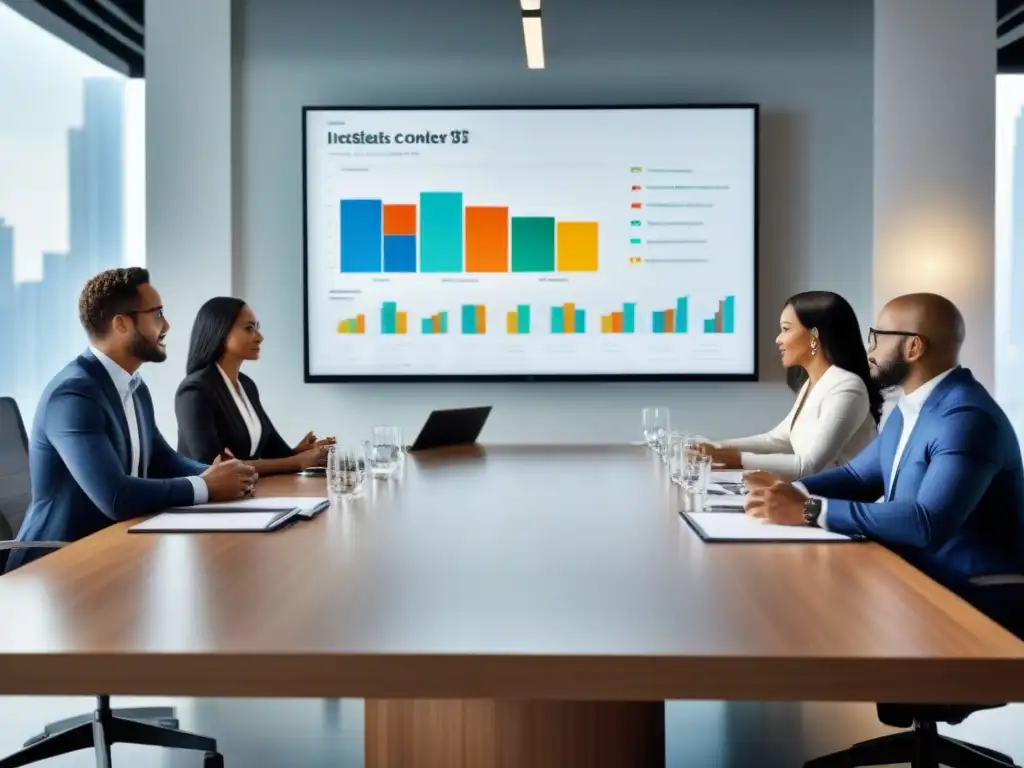 Profesionales diversificados discuten estrategias de inversión inmobiliaria en una oficina contemporánea Profesionales diversificados discuten estrategias de inversión inmobiliaria para minimizar riesgos en una oficina contemporánea