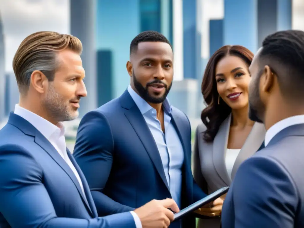 Inversión global: profesionales debaten plan de negocios inmobiliarios Profesionales diversificados discuten estrategias de inversión inmobiliaria internacional en cumbre global