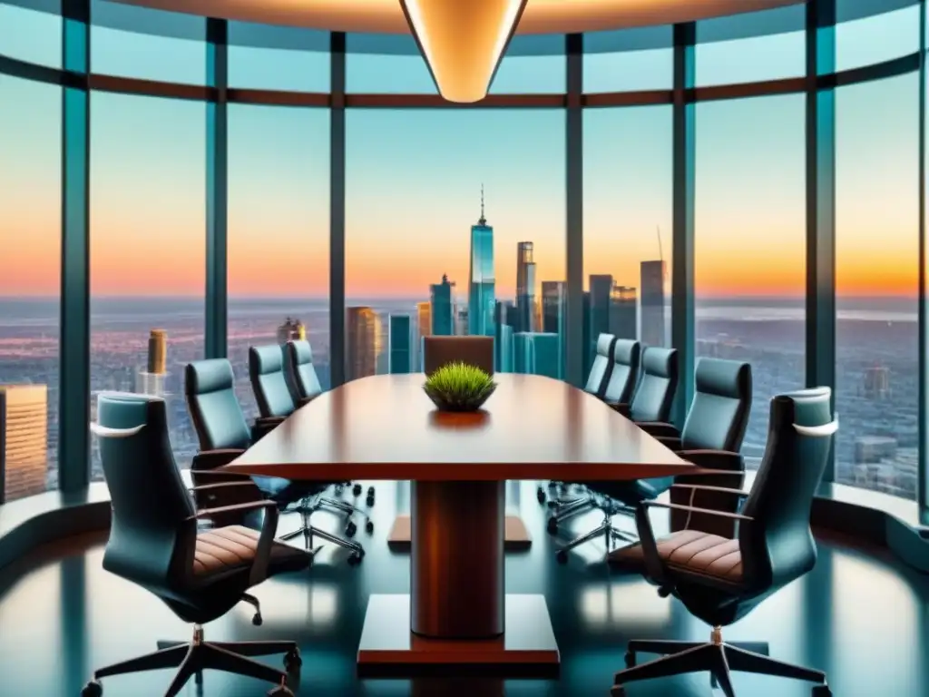 Moderna sala de juntas con vista a la ciudad para estrategias inmobiliarias Profesionales diversificados discuten estrategias para Maximizar valor M&A inmobiliarias en lujosa sala de juntas moderna con vista a la ciudad