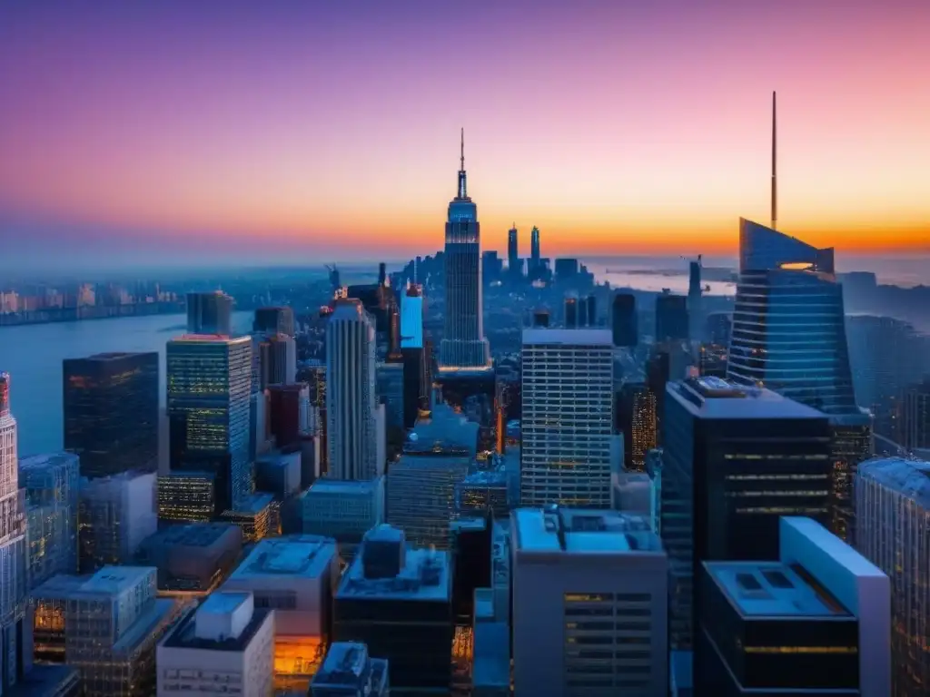 Horizonte urbano moderno y diverso al atardecer Profesionales diversificados discuten frente a un horizonte urbano moderno al atardecer, simbolizando colaboración e innovación en Crowdfunding inmobiliario internacional tecnología