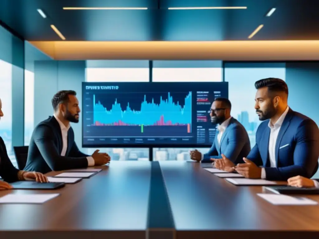 Inversión inmobiliaria global: profesionales colaborando en oficina moderna Profesionales diversificados en una oficina moderna discuten estrategias de inversión en crowdfunding inmobiliario inversiones globales