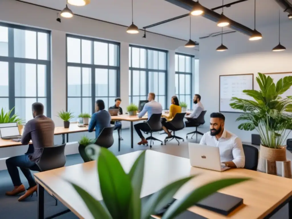 Espacio de coworking vibrante: networking y colaboración creativa Profesionales colaborando y conectando en un espacio coworking moderno, transmitiendo creatividad y productividad