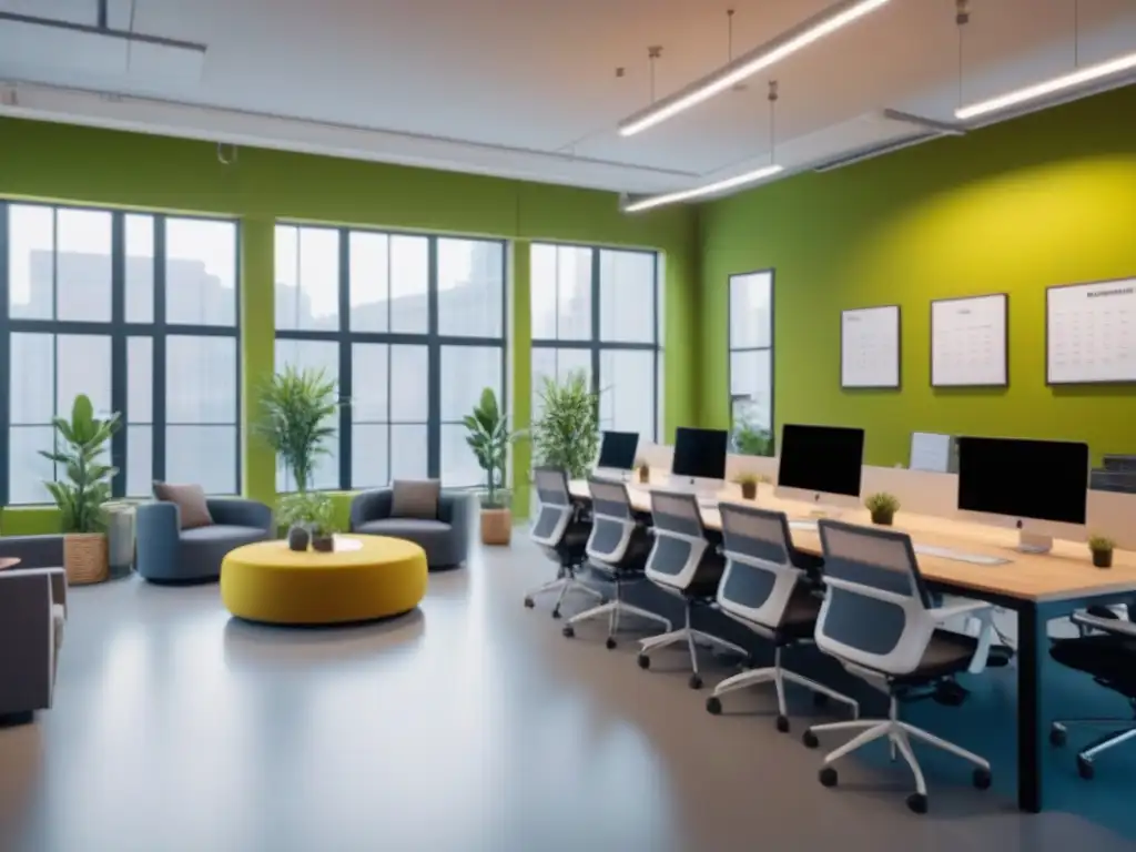Espacio de coworking moderno y dinámico con profesionales colaborando Profesionales colaborando en un espacio coworking moderno y vibrante