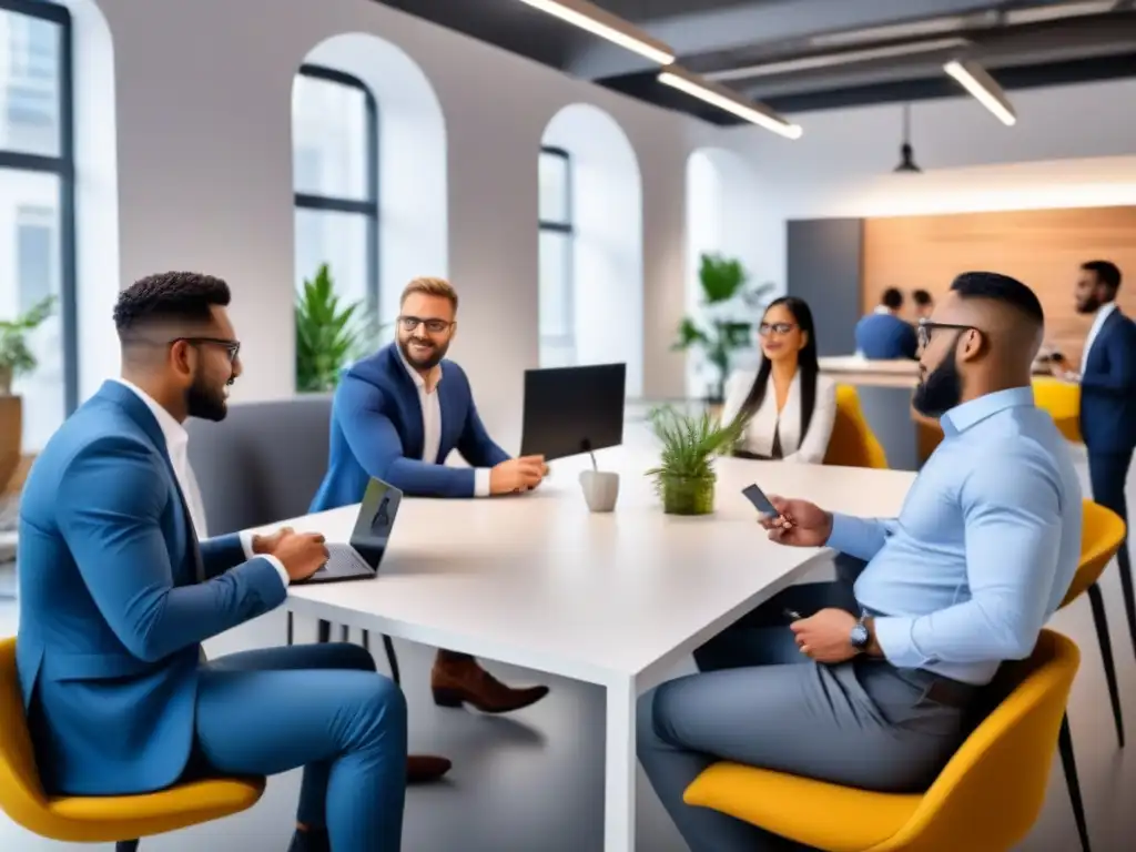 Networking en Coworking: Energía, Creatividad y Comunidad Profesionales diversos intercambian ideas y colaboran en un espacio coworking vibrante, destacando los beneficios del networking