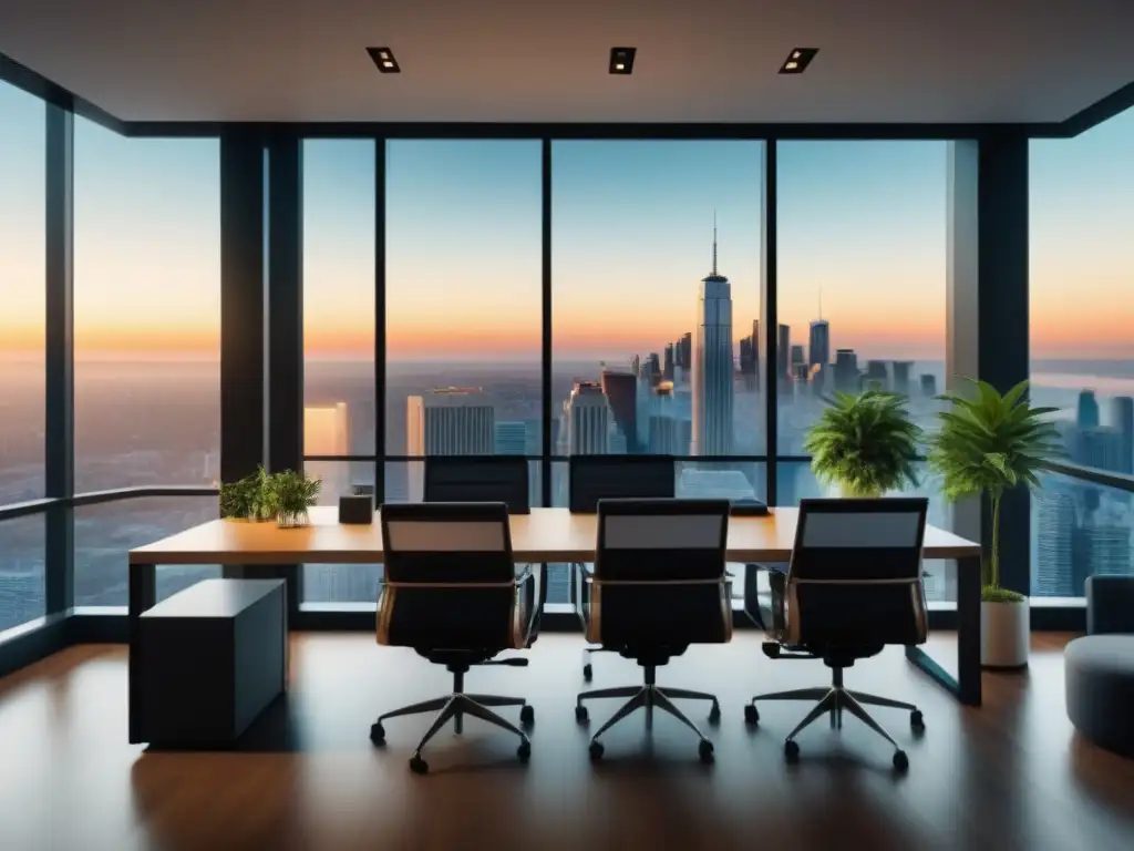 Innovación y colaboración en la industria inmobiliaria Profesionales inmobiliarios usan Herramientas PropTech en moderna oficina con vista a la ciudad