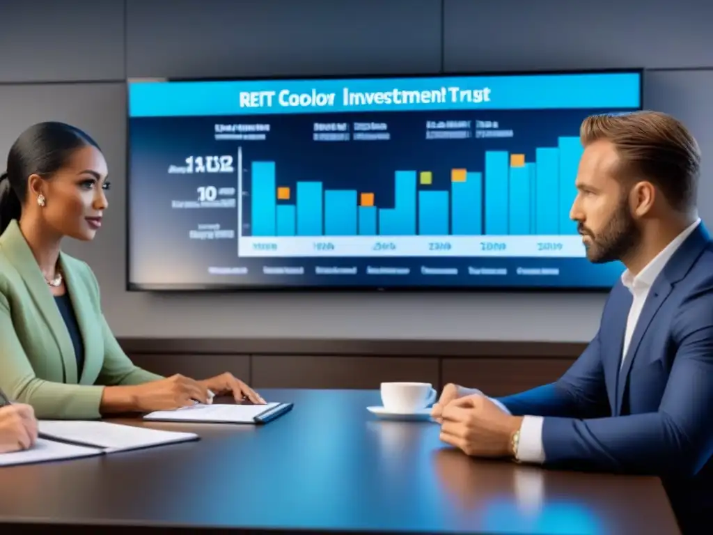 Profesionales REIT planificando estrategias inmobiliarias Profesionales de los Mejores REITs mercado inmobiliario planificando estrategias en una mesa de conferencias