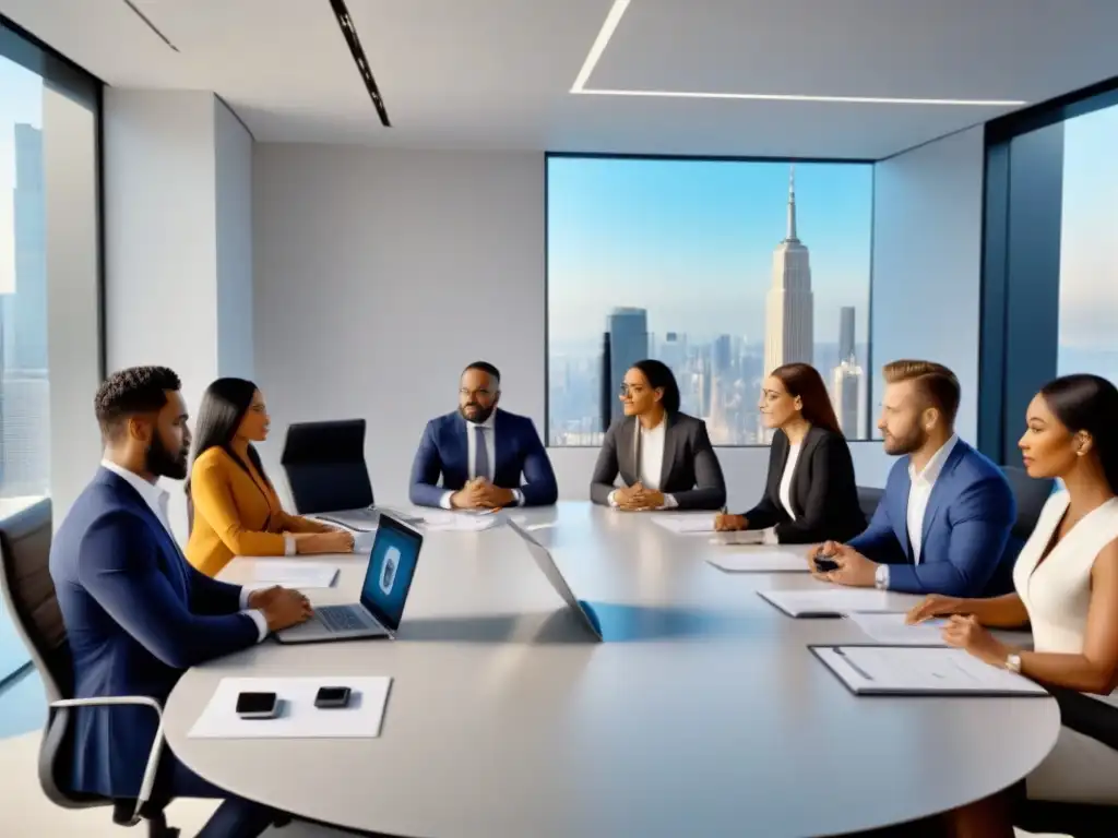 Profesionales colaborando en inversión inmobiliaria internac Profesionales en mesa de reunión, debatiendo sobre Due Diligence Mercado Inmobiliario Internacional
