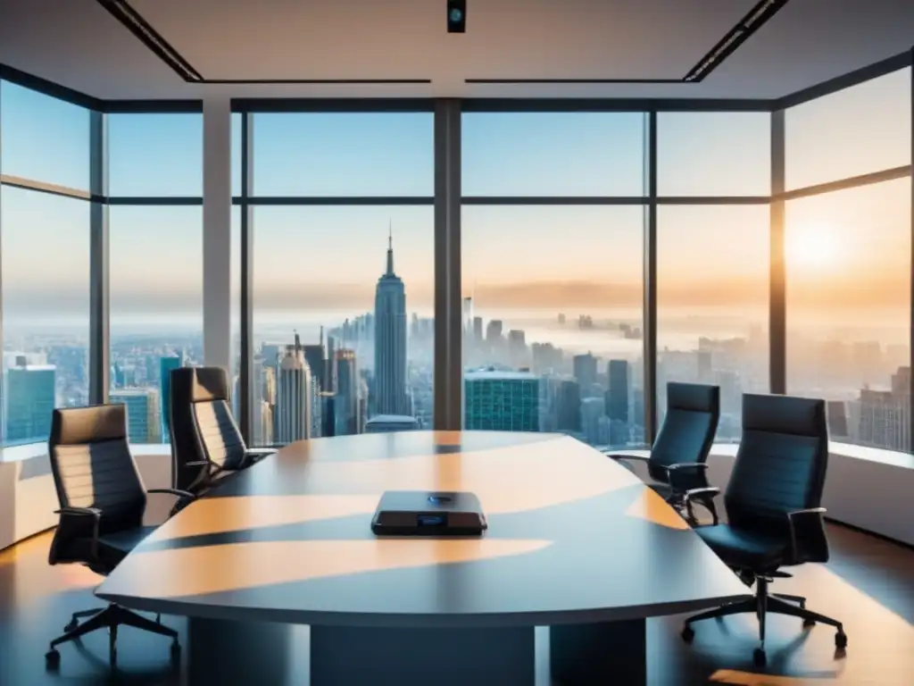 Oficina moderna con vista panorámica y equipo diverso Profesionales colaborando en moderna oficina con vista de ciudad