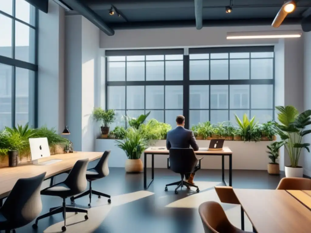 Espacio de coworking moderno y vibrante para emprendedores creativos Profesionales colaborando en un moderno espacio de coworking