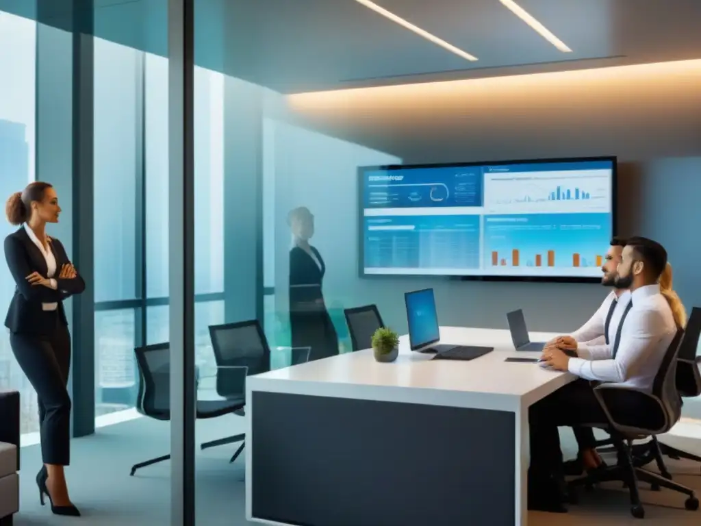 Oficina moderna de transparencia en la industria de tiempos compartidos Profesionales en oficina moderna, beneficios transparencia legal tiempo compartido