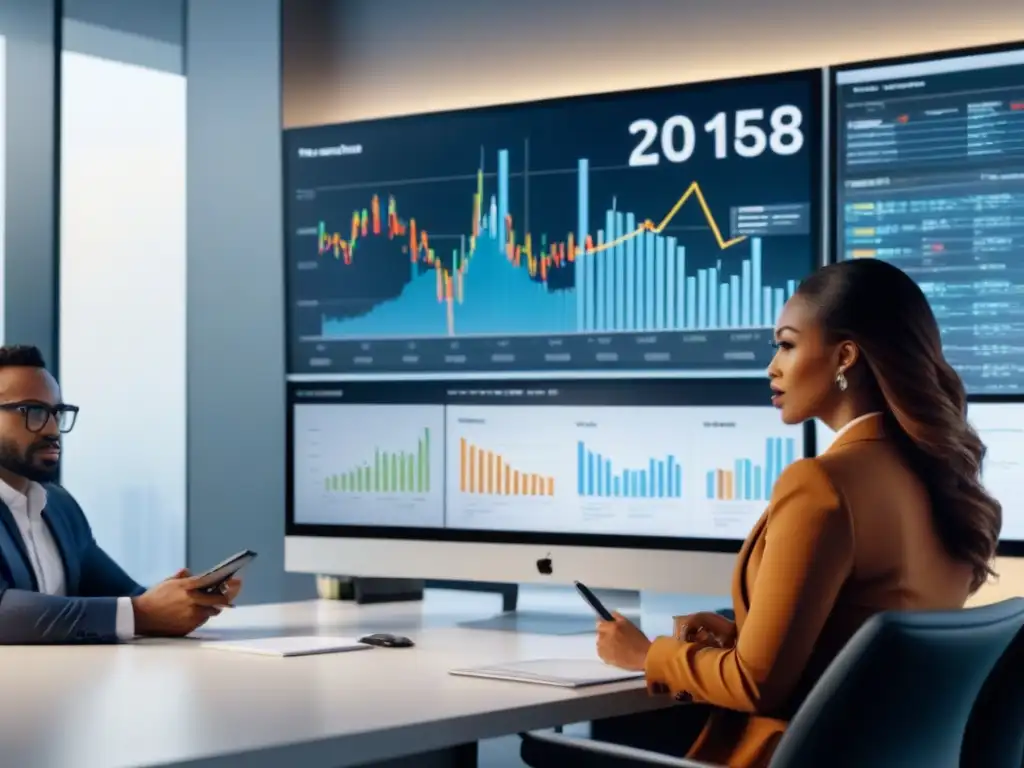 Profesionales resolviendo crisis inmobiliaria con determinación Profesionales en oficina moderna, resolviendo crisis inmobiliarias juntos