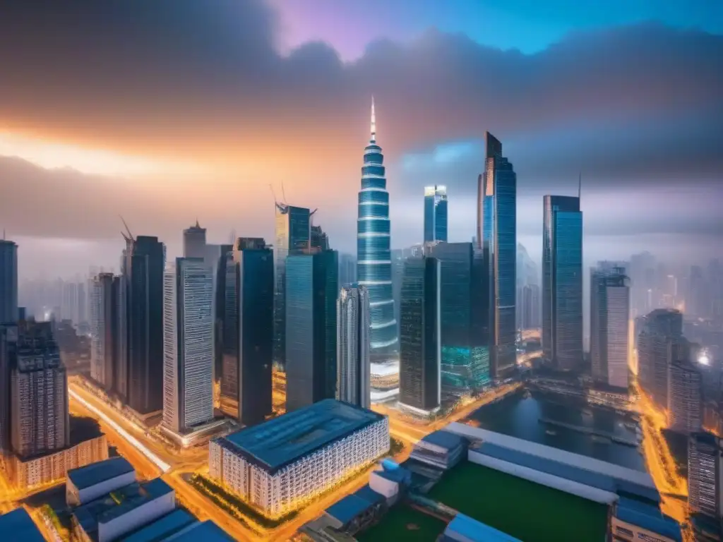 Skyline vibrante de mercado emergente: inversión y desarrollo inmobiliario Profesionales discuten oportunidades de inversión en mercados emergentes
