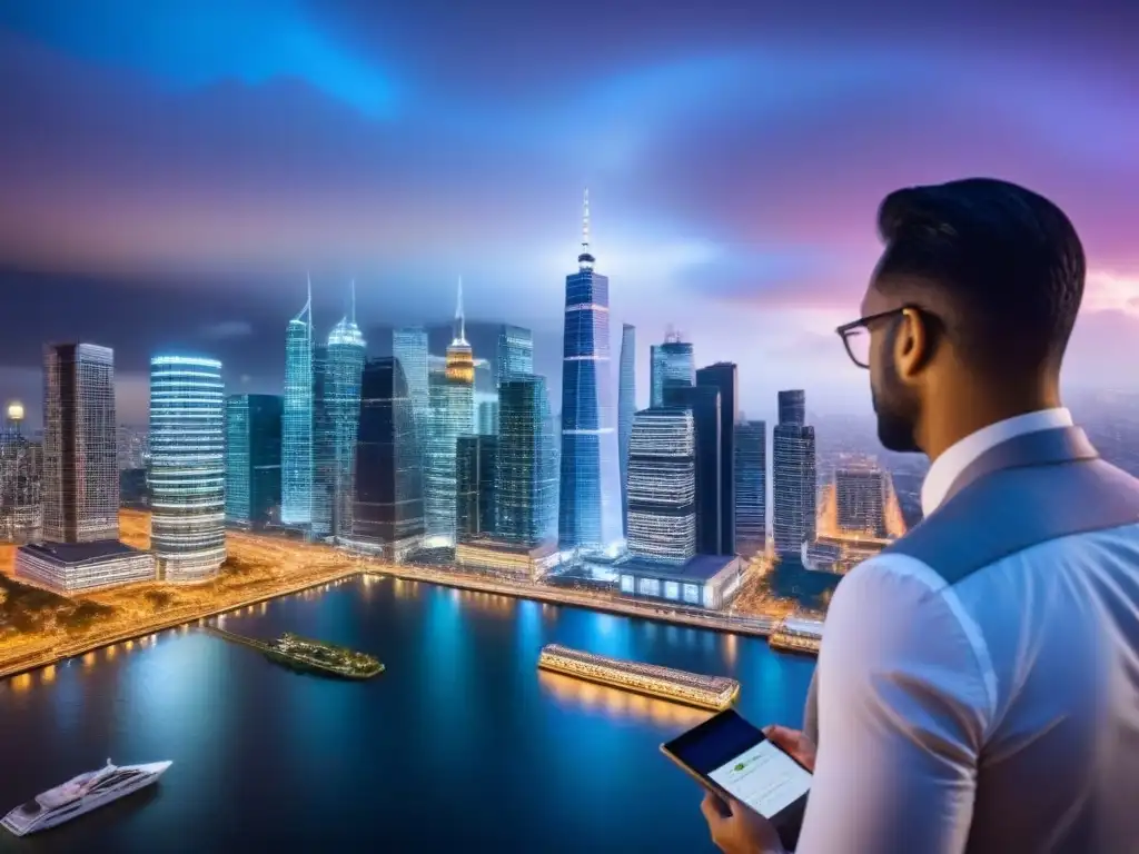Inversión inmobiliaria: profesionales en ciudad iluminada Profesionales en reunión, analizando estrategias inversión inmobiliaria mercado internacional