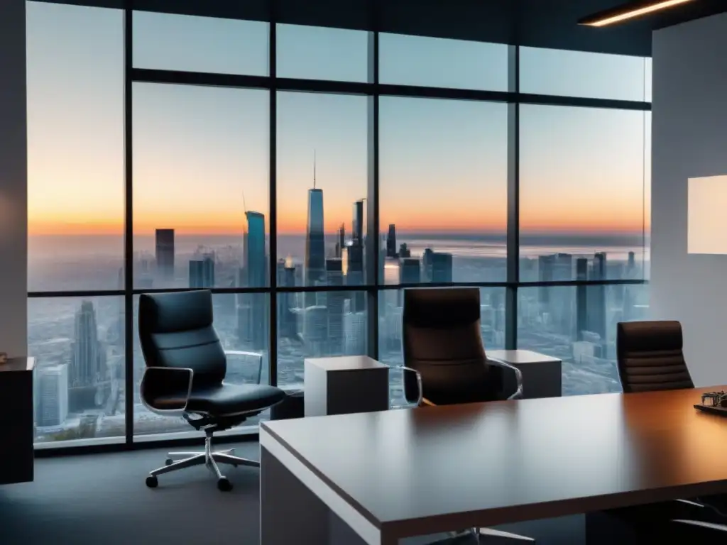 Oficina moderna en la ciudad: negocios internacionales de alto nivel Profesionales discuten transacciones inmobiliarias internacionales