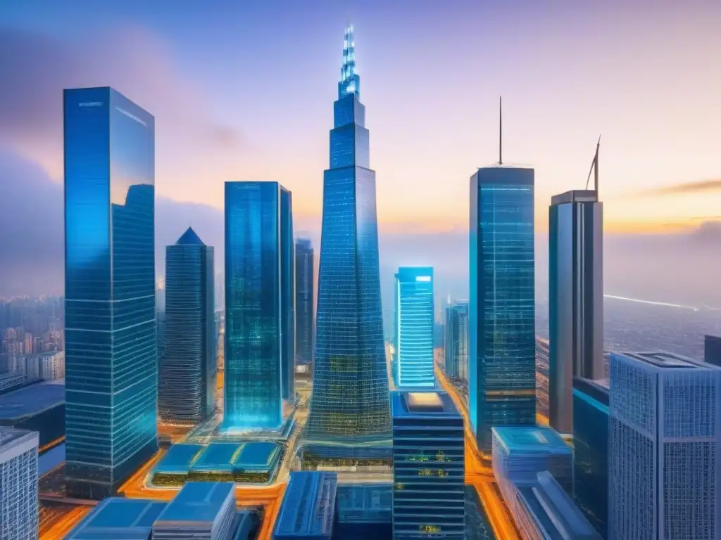 Blockchain en la ciudad del futuro: transacciones inmobiliarias en tiempo real Profesionales realizando transacciones seguras con blockchain en mercado inmobiliario internacional