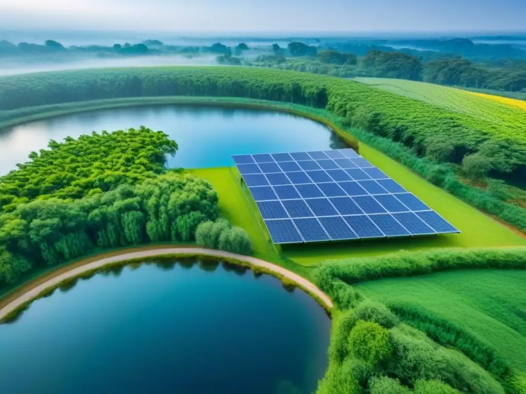 Propiedad ecoamigable: armonía entre diseño sostenible y lujo Propiedad ecológica con paneles solares, molino de viento y estanque, armonía entre diseño eco y lujo