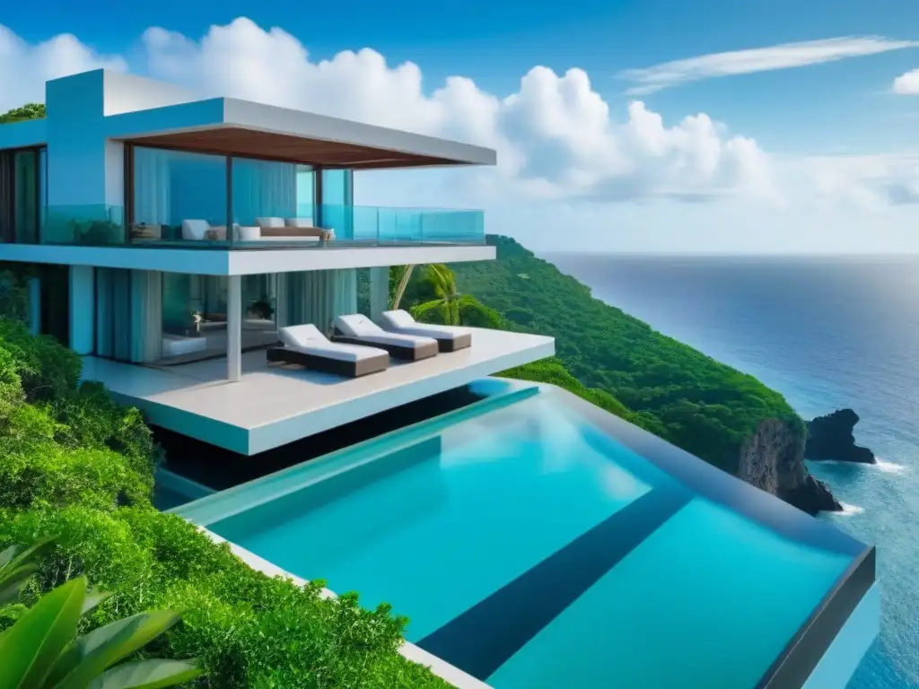 Villa de lujo en acantilado: privacidad y exclusividad frente al mar Propiedad exclusiva en ubicación remota: lujosa villa moderna en acantilado con vista al océano turquesa