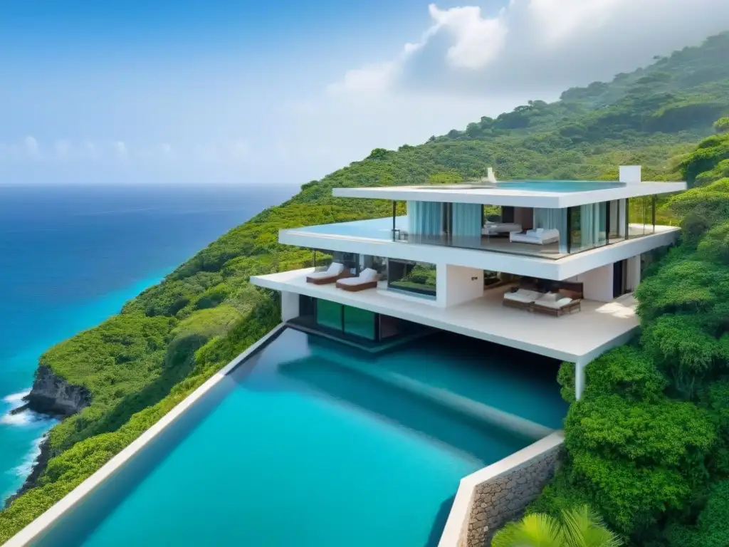 Villa de lujo en acantilado con piscina infinita y vista al mar Una propiedad exclusiva en ubicación remota, con vista al océano turquesa desde un acantilado