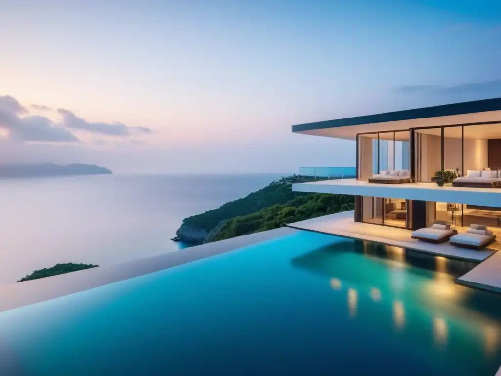 Villa de lujo en costa asiática: diseño moderno y vistas impresionantes Propiedad de lujo costera en Asia con diseño moderno y vistas al mar turquesa desde acantilado