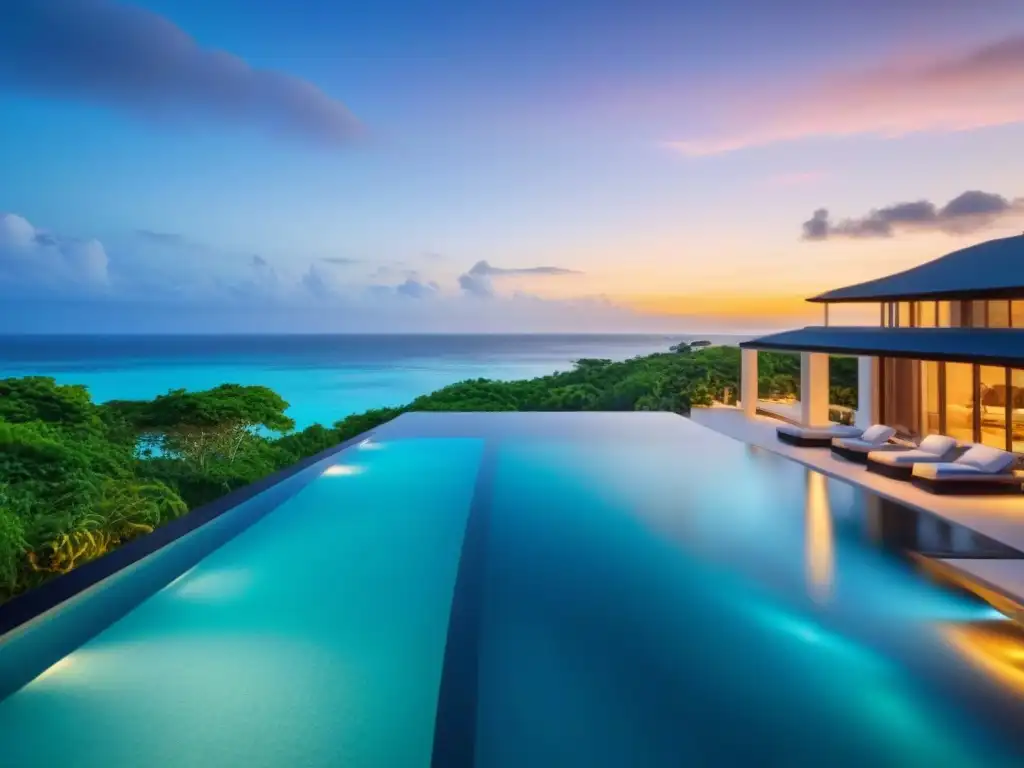 Propiedad de lujo frente a la playa: elegancia y sofisticación en un paraíso turquesa Una propiedad de lujo frente a la playa con arquitectura moderna rodeada de aguas turquesas y exuberante vegetación