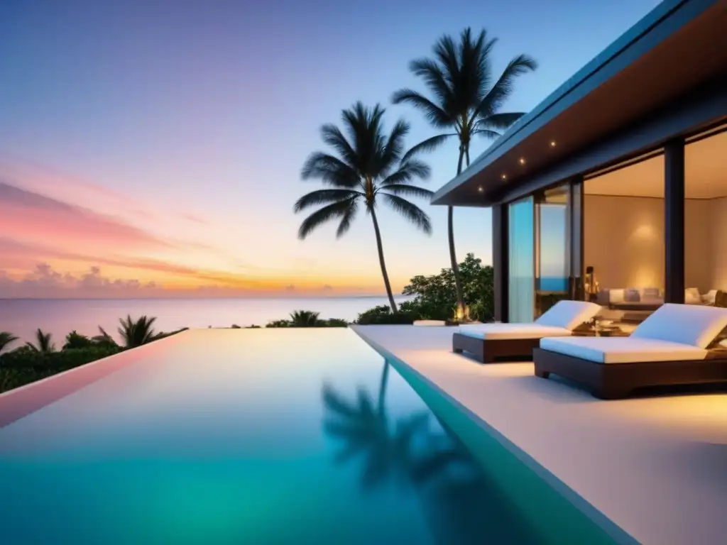 Propiedad de lujo frente al mar: Infinity pool y atardecer exótico Propiedad de lujo frente a la playa en destino exótico con piscina infinita y acceso privado a la playa