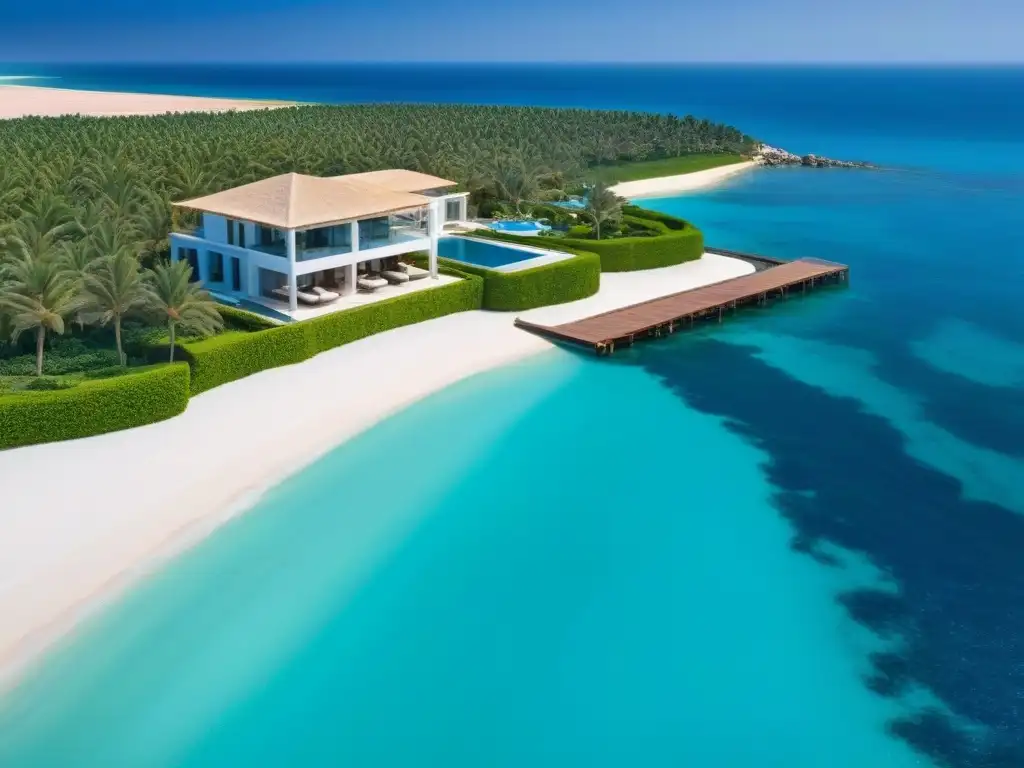 Mansión de lujo frente al mar en Medio Oriente: exclusividad y opulencia Propiedad de lujo frente al mar en Medio Oriente: mansión moderna, piscina infinita y helipuerto privado en entorno exuberante