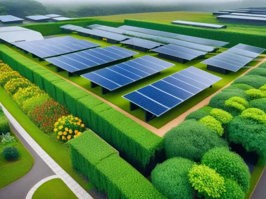 Propiedad sostenible: arquitectura moderna en armonía con la naturaleza Una propiedad sostenible con certificaciones sostenibilidad mercado inmobiliario: paneles solares, techos verdes y sistemas de recolección de agua