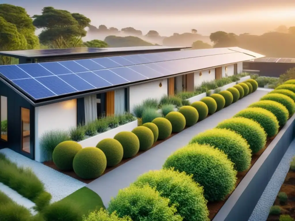 Desarrollo sostenible: arquitectura moderna en armonía con la naturaleza Propiedad sostenible con paneles solares, diseño energéticamente eficiente y beneficios fiscales desarrollo propiedades sostenibles