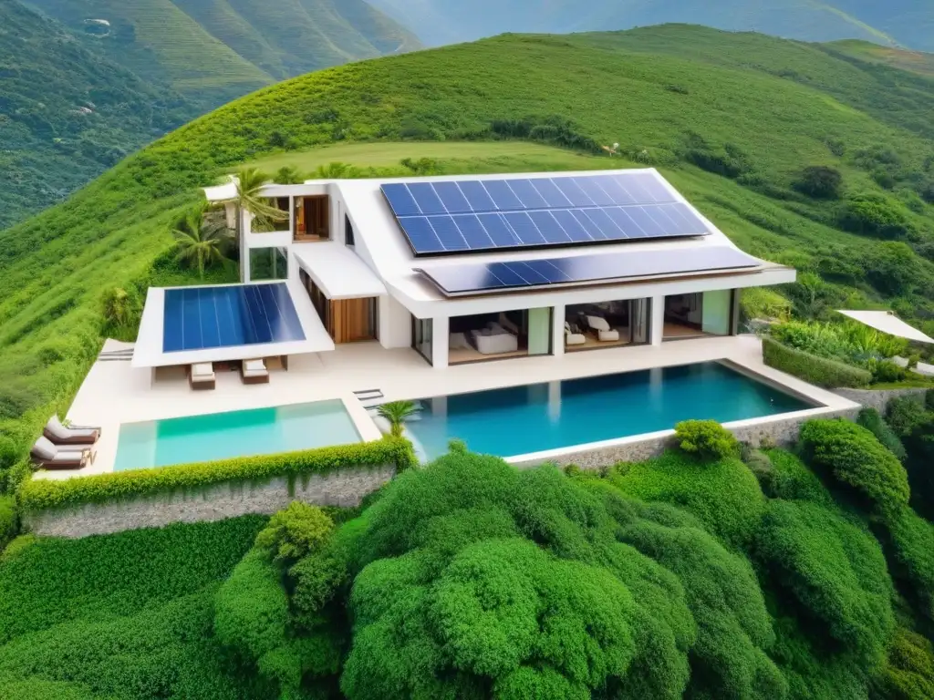 Paraíso sostenible: timeshare ecofriendly en armonía con la naturaleza Propiedad sostenible tiempo compartido rodeada de montañas verdes, agua cristalina y arquitectura ecoamigable