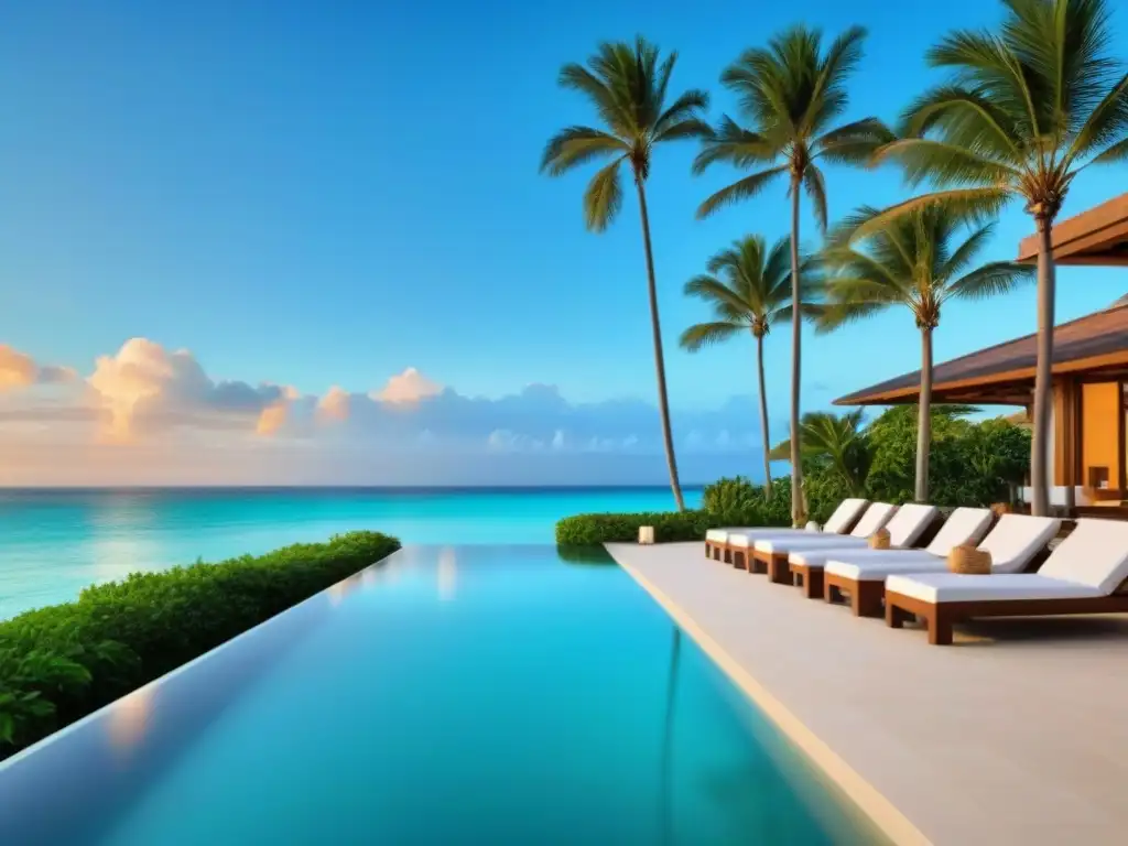 Paraíso tropical: lujoso timeshare frente al mar en destino exótico Propiedad de tiempo compartido internacional frente a la playa de lujo con aguas turquesas y atardecer vibrante