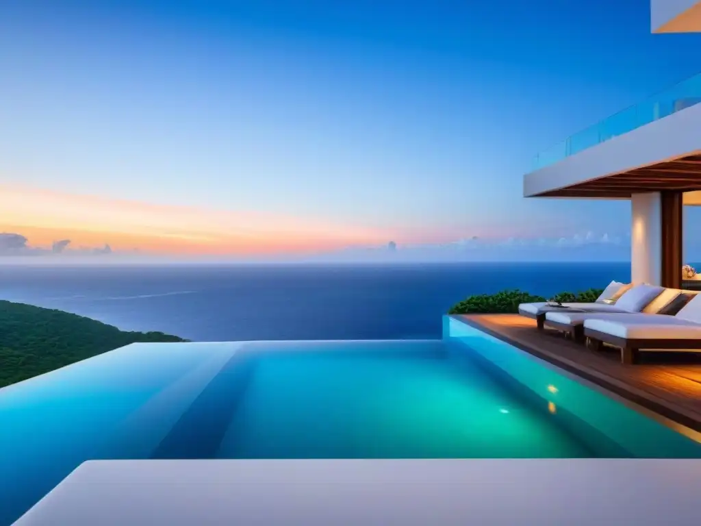 Propiedad vacacional de lujo con vistas panorámicas al océano turquesa Propiedad vacacional de lujo en acantilado con piscina infinita y vistas panorámicas