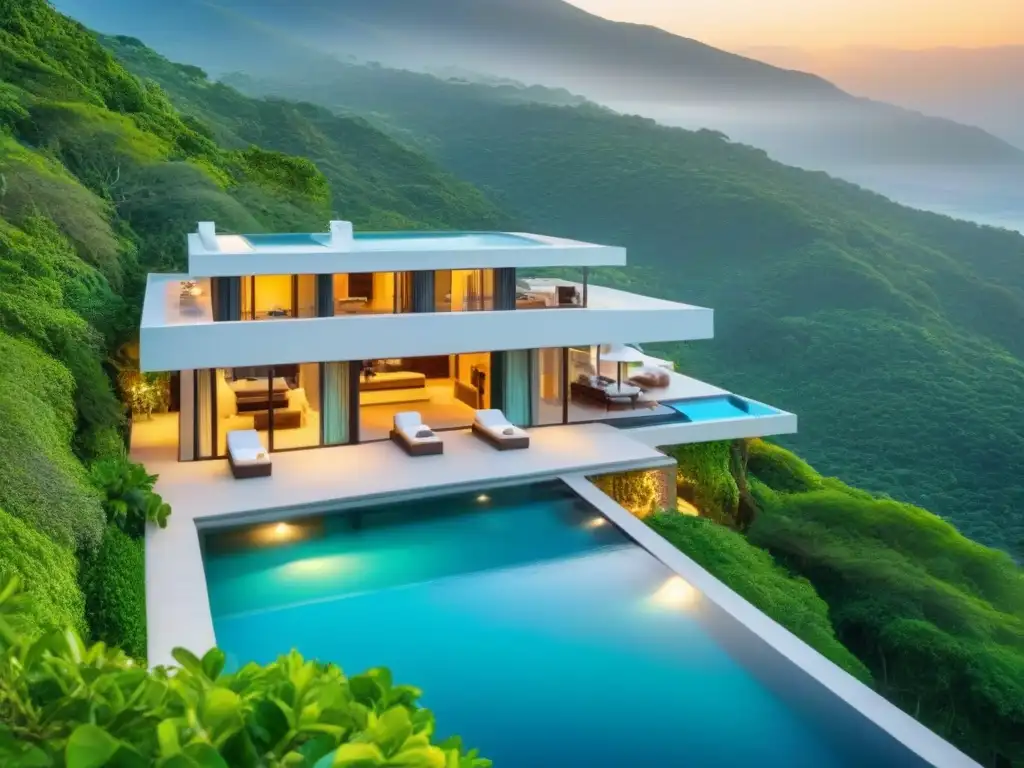 Villa de lujo entre montañas y agua cristalina Propiedad vacacional de lujo entre montañas verdes y agua cristalina, con piscina infinita privada y diseño interior contemporáneo