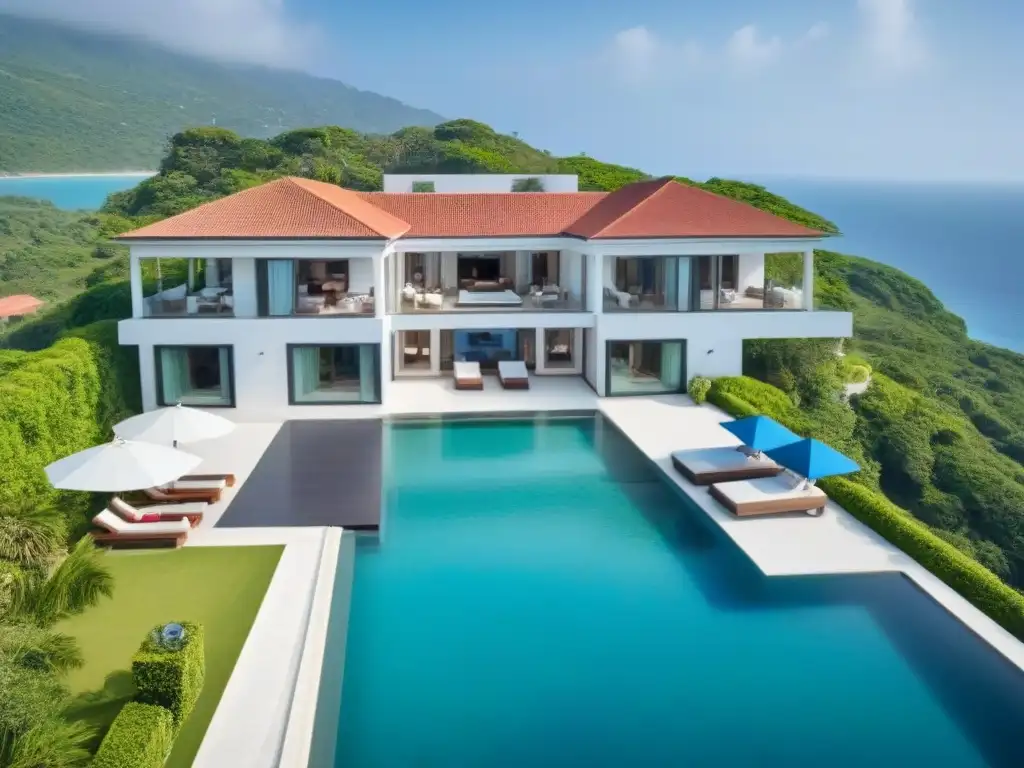 Villa de lujo con piscina cristalina en paraíso natural Propiedad vacacional de lujo con piscina cristalina, rodeada de naturaleza exuberante y vistas al mar