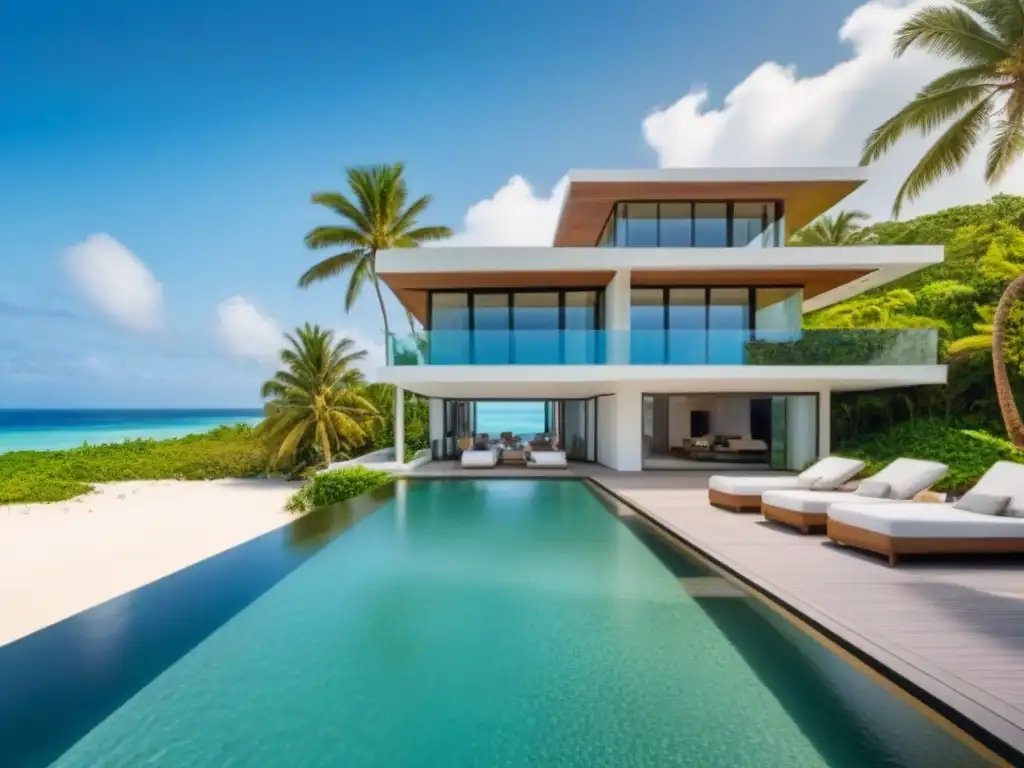 Propiedad de lujo en la playa: diseño moderno con vistas al mar Propiedad vacacional de lujo en playa tropical con piscina infinita privada